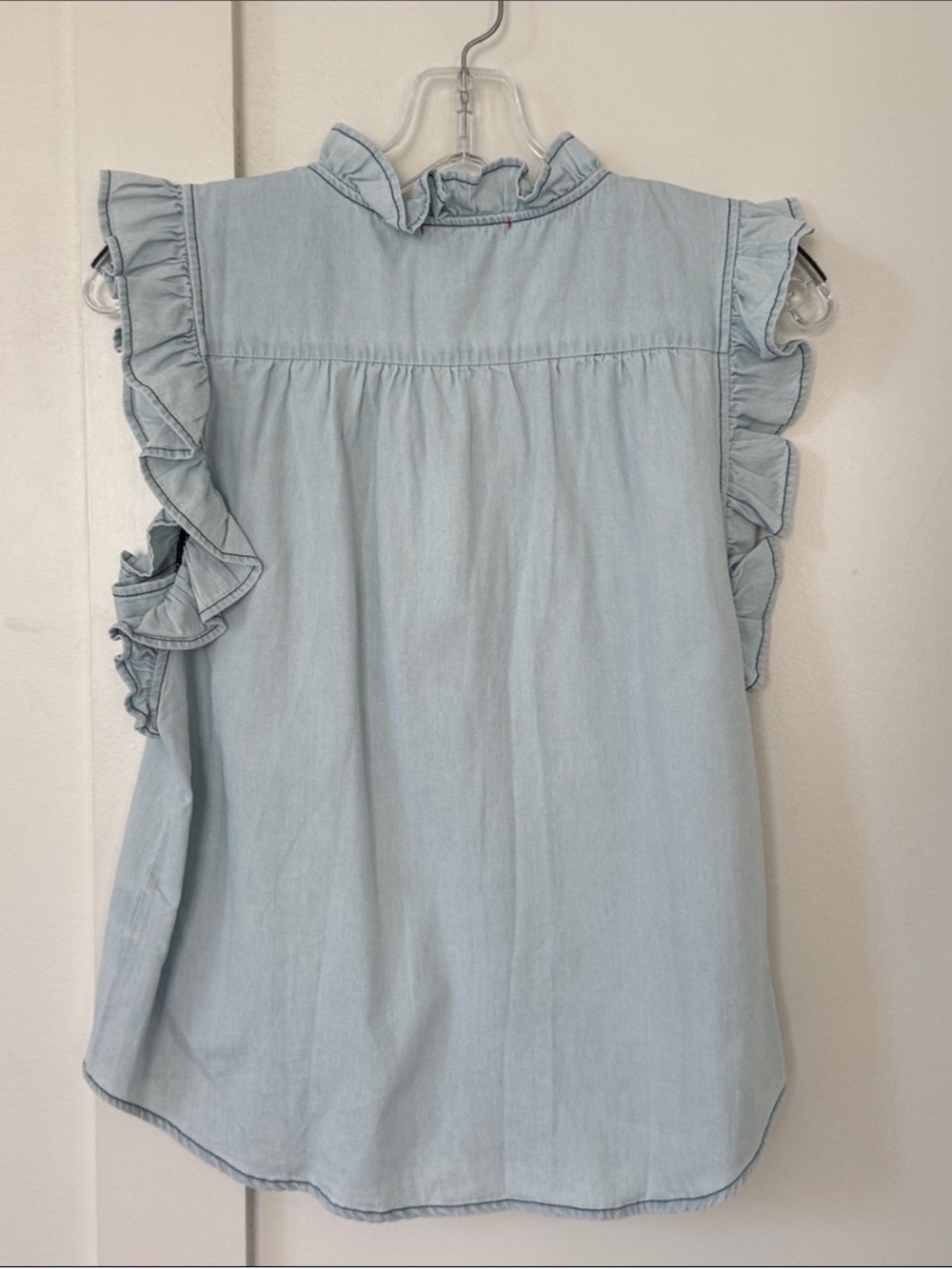 Stark X Light Blue Ruffle Sleeveless Chambray Top - Picture 4 of 4